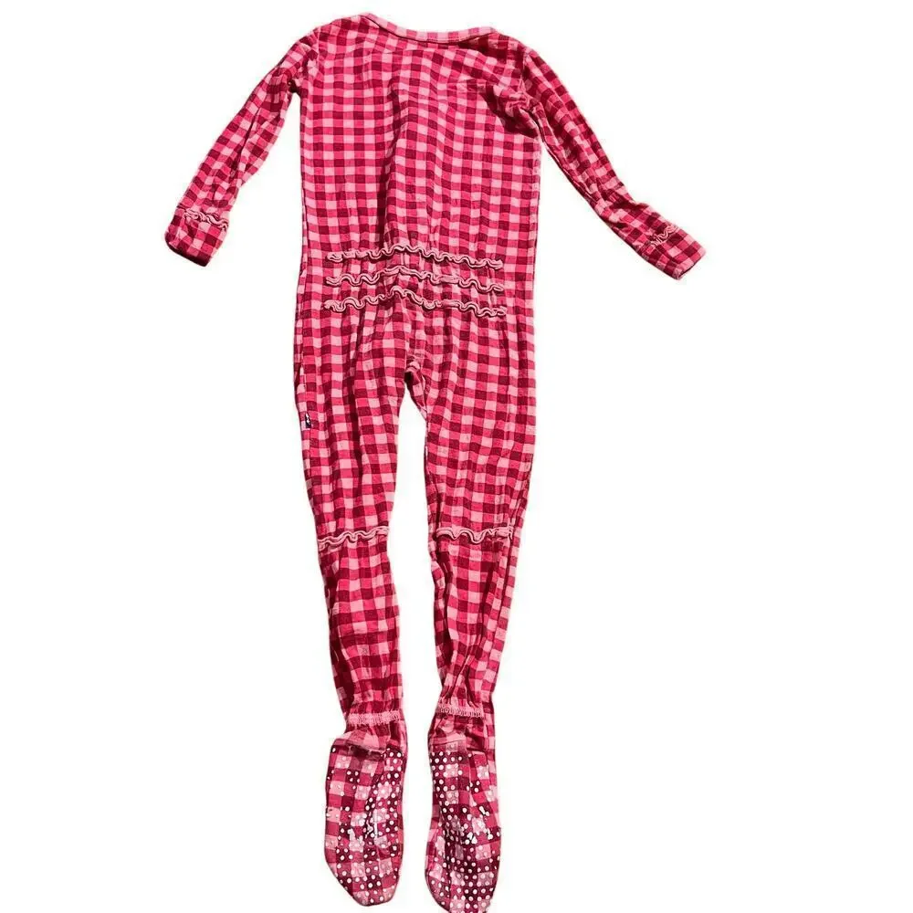 Kickee Pants Girls Pajama Outfit Size 3T Ruffle Zip PJ Lounge Footie Bamboo